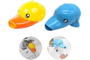 WELLXUNK 2 PCS Enfants Extenders, Robinet de Rallonge, Évier Poignée Extender, pour Que Les Bébés Et Les Enfants Se Lavent Les Mains dans La Salle De Bain Et La Cuisine(Canard Jaune/Dauphin Bleu)