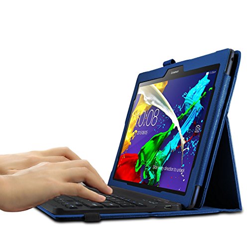 Infiland Lenovo Tab 2 A10-70 / Tab 2 A10-70L / Tab 2 A10-70F / Tab 2 A10-30F / Tab 2 A10-30L / Tab 3 10 Business/ Tab3 10 Plus Bluetooth Tastatur Hülle(QWERTZ Tastatur) -Slim Fit Kunstleder Smart Stand Tasche mit Hochwertige Abnehmbar Drahtlos Bluetooth Tastatur für Lenovo Tab 2 A10-70 / Tab 2 A10-30 / Tab 3 10 Business/ Tab3 10 Plus 10,1 Zoll Tablet(mit Auto Schlaf / Wach Funktion)(Dunkleblau) - 4