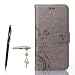 Produktbild Huawei P9 Hülle, Huawei P9 Schutzhülle, Alfort 3 in 1 Lederhülle Fashion Design Premium PU Leder Hohe Qualität Tasche Case Cover Kasten Abdeckung Wallet für Huawei P9 5.2" Smartphone Funktion Standfunktion Unterstützte Telefone und Magnetverschluss mit Schmetterling ( Grau ) + Alfort Schwarz Stylus Pen + Netter Staub Stecker