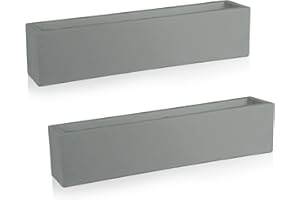 IDEALIST Set of 2 80cm Long Window Box | Grey Reinforced Stone Windowsill Planter | Garden Planters with Drainage Holes L80 W17 H17.5 cm, 12 litres