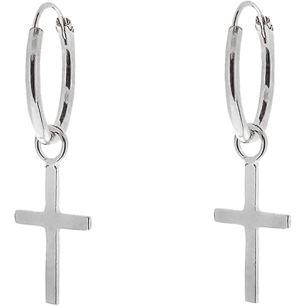 Orecchini A Croce Con Turchese In Argento 925 - Gioiello Religioso Per Donna