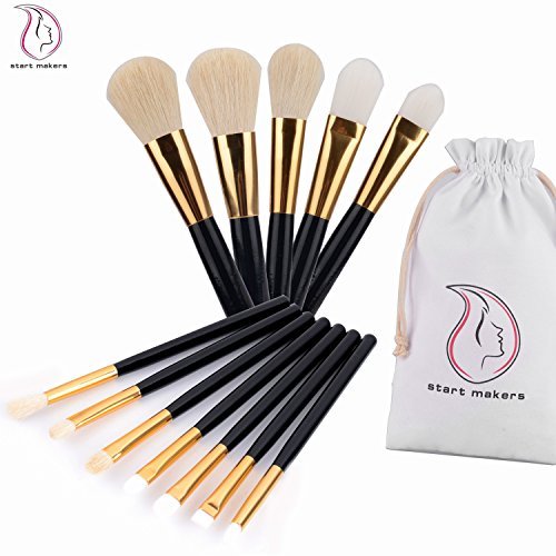 Start Producers® Oval brushes Silicone Toothbrush Curve Foundation Contour Bronzer Blusher Make Up Brush Kit Cosmetics Brushes + Cleaning Glove 12 pcs Black Gold