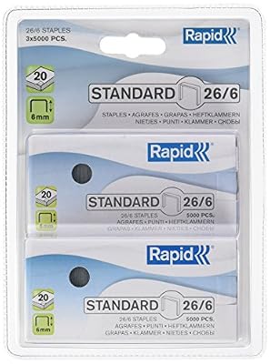 Rapid Agrafes en fil souple Standard N°26, Longueur 6 mm, 15000 Agrafes, Agrafe jusqu’à 20 feuilles, Fil galvanisé, 24862400