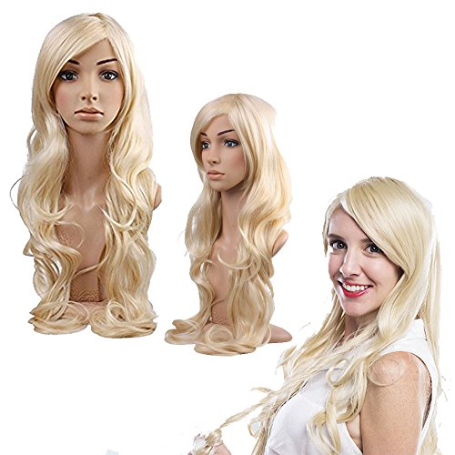 MelodySusie® Blonde Long Curly Wigs - Natural, Fluffy and Sexy Wigs with Free Wig Cap (Light Blonde)