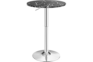 TANGZON Round Bar Table, Height Adjustable Marble Top Steel Counter Pub Desk, 360° Swivel Bistro Table for Kitchen, Restaurant and Cafe (1, Black)