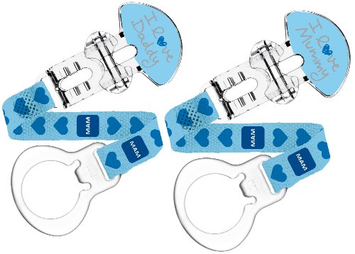 MAM Soother Clip 'I Love Mummy/ Daddy' DOUBLE PACK (Arctic Blue)