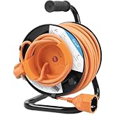 Garza - Cable reel 25 m, 4 sockets with earth, outdoor garden in red and black, protection against overvoltage and overheatin
