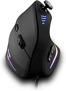 Vertical Mouse, Ergonomic USB Wired Vertical Mouse with [5 D Rocker] [10000 DPI] [11 Programmable Buttons], RGB Gaming Mouse for Gamer/PC/Laptop/Computer