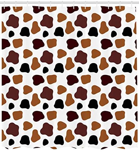 tgyew Cow Print Shower Curtain, Cow Skin Animal Abstract Spots Milk Dalmatian Barnyard Camouflage Dots, Fabric Bathroom Decor Set with Hooks, 60 * 72inch Extra Long, White Brown Black