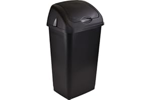 Easy Shopping® 60L 60LITRE Premium Plastic Black Swing Bin Dustbin with curved movable Lid for Home and Kitchen Rubbish Waste Solution