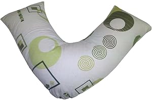 RAYYAN LINEN PERCALE ASHAR GREEN CREAM V SHAPE PILLOWCASE FOR BACK & NECK SUPPORT, ORTHOPEDIC, PREGNANCY, MATERNITY, NURSING, FEEDING, RELAXING ETC (PRINTED V SHAPE PILLOWCASE ONLY)