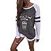 Produktbild OVERDOSE Damen Lässige Blumen Splice-Streifen Druck Rundhalsausschnitt Pullover Bluse Tops T-Shirt (S, A-Z-A-Dark Gray)