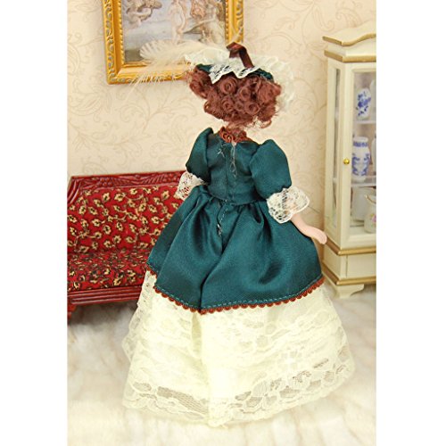 1:12 puppenstube Mini Victorian Dame Puppen mit Grün Kleid mit Hut - 4