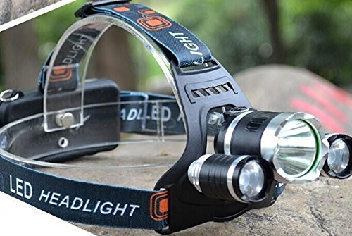 Qprods-Stirnlampe Scheinwerfer 5000 Lumens . Camping Hiking Licht + 2 x wiederaufladbare batteries + Ladegerät. XPE Technologie. Waterresistant. 100.000 Stunden. 1 Jahr garantie - 2