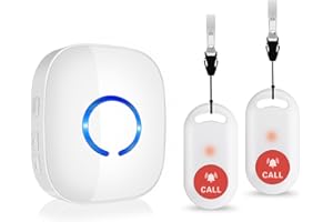 COTINSE Notrufknopf für Senioren Hausnotruf Alarmknopf 500FT Funkklingel Aussen Wasserdicht Notrufklingel Krankenpflege Ältere Panikalarm Wireless SOS Alarm 1 Empänger + 2 SOS Sender Weiß