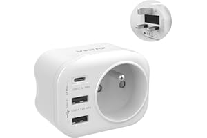 VINTAR 1PC Adaptateur de Voyage Prise Anglaise UK Angleterre Française avec 2 USB-A et 1 USB-C 3A, France vers UK Irlande Malaisie Singapour, Type G
