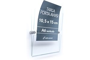 adv-smart Targa in Plexiglass Porta Avvisi, Messaggio, Flayer, formato 10,5x15 cm A6 verticale, prezzi, offerte e informazioni. Tasca apribile a V con distanziali a parete