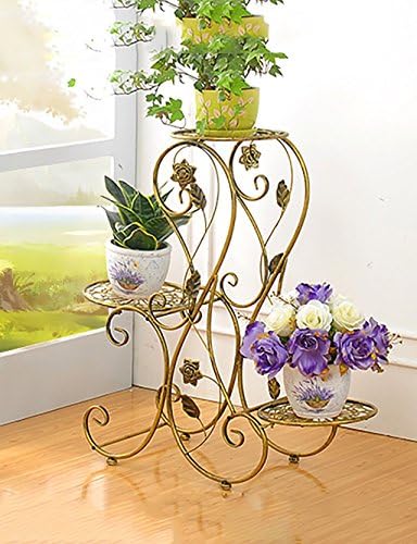 GAOWUFENGYL Flower pot shelf Flower rack Plant stand European style balcony living room Assembly flower pot shelf ( Color : Gold , Size : 68cm*26cm*68cm )