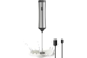 Mousseur à café portatif, mousseur à main rechargeable par USB, mousseur à lait portatif réglable pour cappuccinos, chocolat chaud, laits frappés, mélange d'œufs (Silver)
