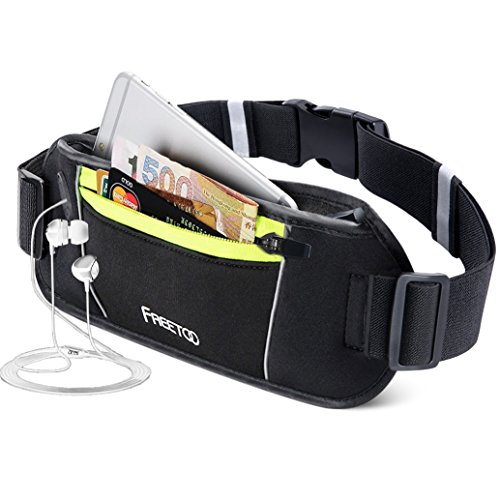 [Sport Hüfttasche] FREETOO Gürteltasche flache Bauchtasche mit Kopfhöreranlass passt alle Handys unter 5,5 Zoll MUST HAVE Accessoire für Damen und Herren auf Sport und Outdoor Aktivitäten anwenden