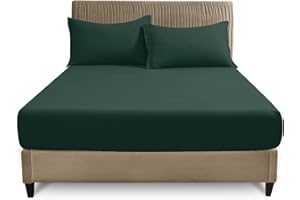 GC GAVENO CAVAILIA Fitted Bed Sheets Double (135x190 cm) - 25cm Deep Breathable Plain Bed Sheet Elasticated - Soft Polycotton Fabric - Easy Care & Fade Resistant Bottom Sheet, Dark Green