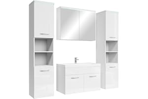 Badplaats B.V. Mobile da Bagno Paso XL 80cm Bianco Lucido - Armadio mobiletto lavabo Mobili Armadietto