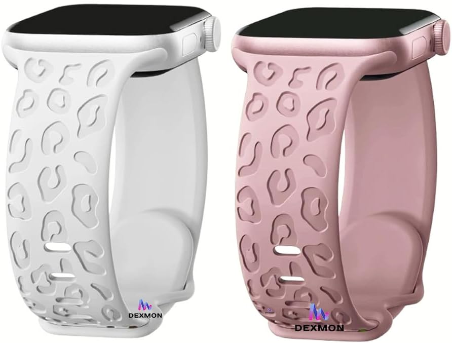 Apple ile Uyumlu Watch 11 10 42-46mm / 9 8 7 6 5 4 3 2 1 SE Ultra Uyumlu 49-45-44-42-38-40-41mm Leopar Desenli 2'li Silikon Kordon Seti