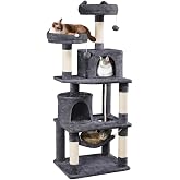 Yaheetech Cat Scratcher 158 cm Large Tree for Adults Cats Tower House Pet Game Dark Grey | Hamaca, Correa antivuelco, postes