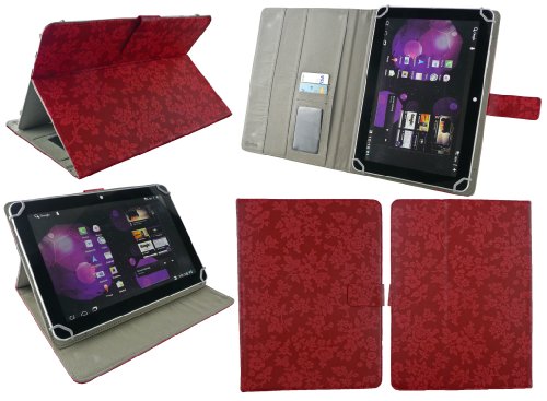 Emartbuy® Archos 101b Oxygen Tablet PC 10.1 Zoll Universalbereich Vintage Floral Rot Multi Angle Exekutiv Folio Mappen Kasten Abdeckung mit Kartensteckplätze + Rot Eingabestift - 2