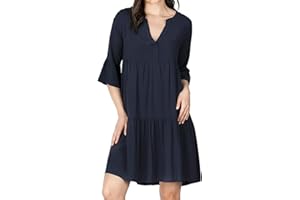 DENIMFY DFFrida Letnia sukienka damska, długość do kolan, trapezowy krój, rękawy 3/4, sukienka plażowa w stylu boho, tunika, sukienka midi, na czas wolny, 100% wiskoza, różne kolory, rozmiary S–XL