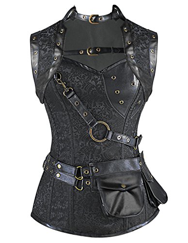 Burvogue Women's Gothic Retro 12 Steel Bone Steampunk Corset Top (X-Large, black) steampunk buy now online