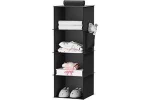 YOUDENOVA Stabilny wiszący organizer na ubrania, z bambusowymi patyczkami i płytami MDF, wzmocniony, czarny