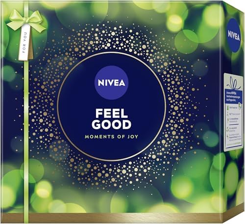 NIVEA Feel Good - Set regalo per donne, confezione regalo con gel doccia (250 ml), shampoo (250 ml), lozione per il corpo (400 ml) e deodorante (50 ml)