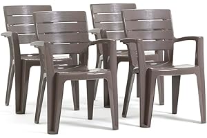 RATTATAN Anita - chaises d'extérieur et de Jardin empilables en résine Effet Bois avec accoudoirs (4, Gris Tourterelle)