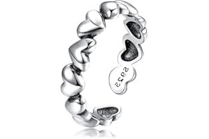 IMINI Anillo abierto de plata de ley con forma de corazón ajustable para mujeres, adolescentes, niñas, regalo de cumpleaños, tamaño J-R