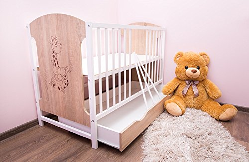 Preisvergleich Produktbild Babybett 120x60 cm Kinderbett mit Schublade Modell FIFI (Sonoma / weiß)
