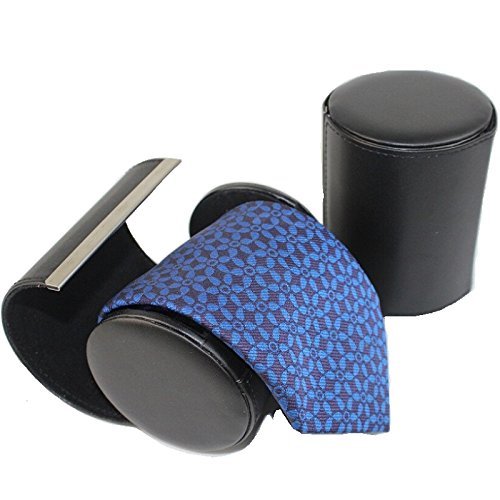 Homgaty Estuche de piel para corbatas, diseño cilíndrico, color negro