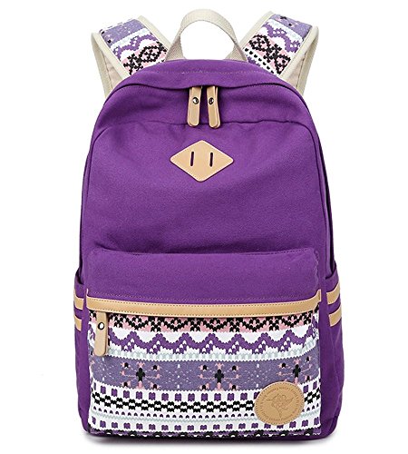 Preisvergleich Produktbild OUMIZHI Fashion Mädchen Schulrucksack Damen Canvas Rucksack Teenager Baumwollstoff Schultasche Daypacks für Universität Outdoor Freizeit, Neu Version (Lila)