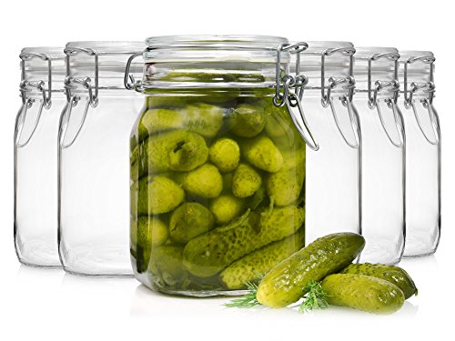 Bormioli Fido Gläser mit Bügelverschluss 6 teilig | Füllmenge 1 L | Luftdichte Konservierung durch den Gummiring sowie den Drahtbügelverschluss