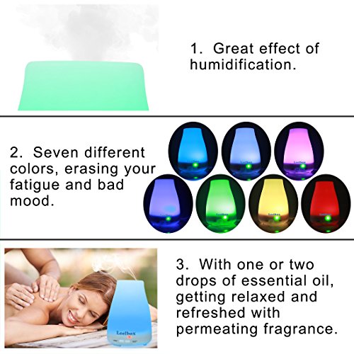 Leelbox Luftbefeuchter Aroma Diffuser Raumbefeuchter Duftzerstäuber Duftöldiffusoren 100ml Ätherisches Öl Diffuser mit 7 Farbwechsel Geeignet für Yoga Salon Spa Wohn-, Schlaf-, Bade- oder Kinderzimmer Hotel - 2