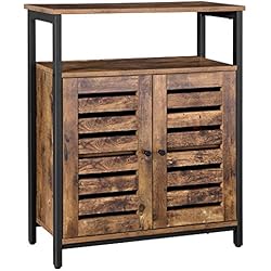 VASAGLE Meuble de Rangement, Placard, Buffet, Armoire avec Emplacement et Portes Persiennes, Multifonctionnel, Salon, Chambre, Couloir, Design Industriel, Marron Rustique LSC76BX