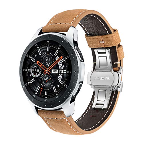 TRUMiRR 22mm Crazy Horse Correa de Reloj de Cuero Genuino Correa de liberación rápida con Hebilla de Mariposa para Samsung Gear S3 Classic Frontier,Moto 360 2 46mm, ASUS ZenWatch 1 2 Men, Pebble Time
