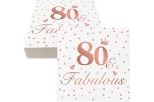 BASONG Rose Gold 80th Birthday Serviettes with Glitter, 40Pcs 80th Birthday Decoration Napkins, Custom 80th Table Decoration Disposable Paper Napkins for Anniversary Birthday Party