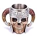 Produktbild Arola Edelstahl Doppelgriff Horn Totenkopf Bier Tassen,Wikinger Ram Gehörnten Krieger Schädel Becher, Mittelalterliche Schädel Drinkware Becher zum Kaffee/Getränke / Saft 17oz.