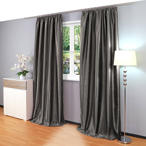 Gräfenstayn Latika Thermogardinen / Verdunklungsgardinen ca. 140 x 245 cm mit Universal-Kräuselband blickdicht und lärmmindernd Gardine Vorhang (Grau)