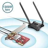 ERHÖHTE WIFI-GESCHWINDIGKEIT: Holen Sie sich 867 Mbps drahtlose Geschwindigkeit im 5GHz WiFi-Band oder 300Mbps im 2,4 GHz WiFi, indem Sie diese PCIe WLAN Karte an jeden verfügbaren PCI Express WLAN Karten Steckplatz auf dem Motherboard Ihres Desktop-PCs anschließen.