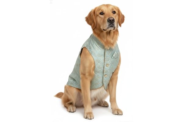 Petaloons Mint Green Dog Sherwani with Golden Embroidery Premium Ethnic Outfit for Dogs Wedding, Festive Pet Clothing (XXL)