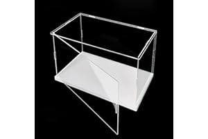 MEEC Vetrina apribile in acrilico trasparente, per il montaggio della scatola del bancone con fondo bianco per vetrina trasparente, vetrina antipolvere per action figure giocattolo (35 x 20 x 20 cm)