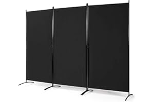 Multigot 3-Panel Room Divider, Folding Wall Privacy Screen Protector, Movable Partition Privacy Separator for Living Room, Bedroom, Office, Garden and Balcony (Black)