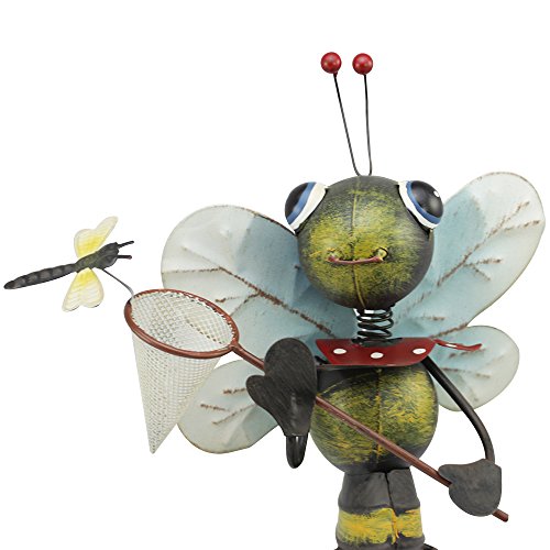 COM-FOUR® Dekofigur „Biene mit Kescher“, Gartenfigur aus bunt lackiertem Metall und Pflanztopf im Bienen-Design, ca. 41x34x21cm - 7